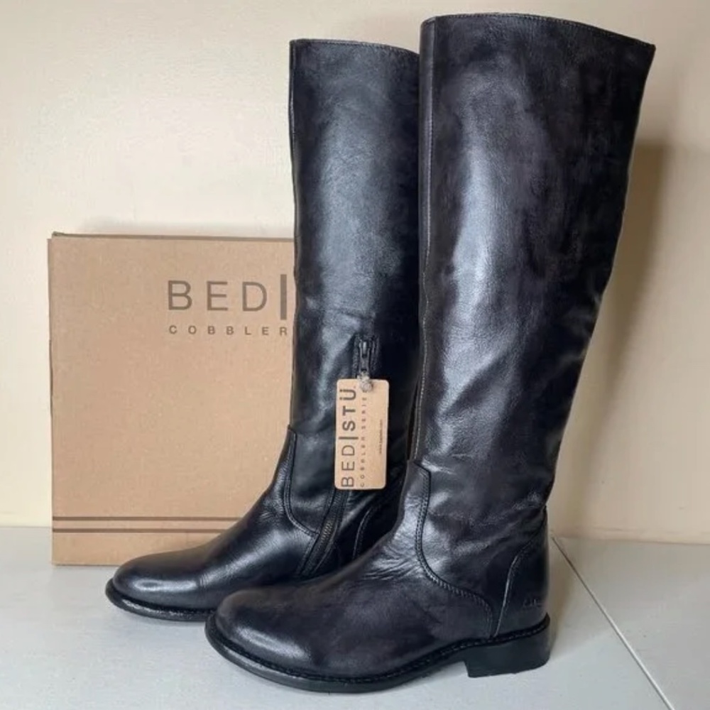 New BED|STU Tess Distressed Black Glaze Riding Boots Size 8